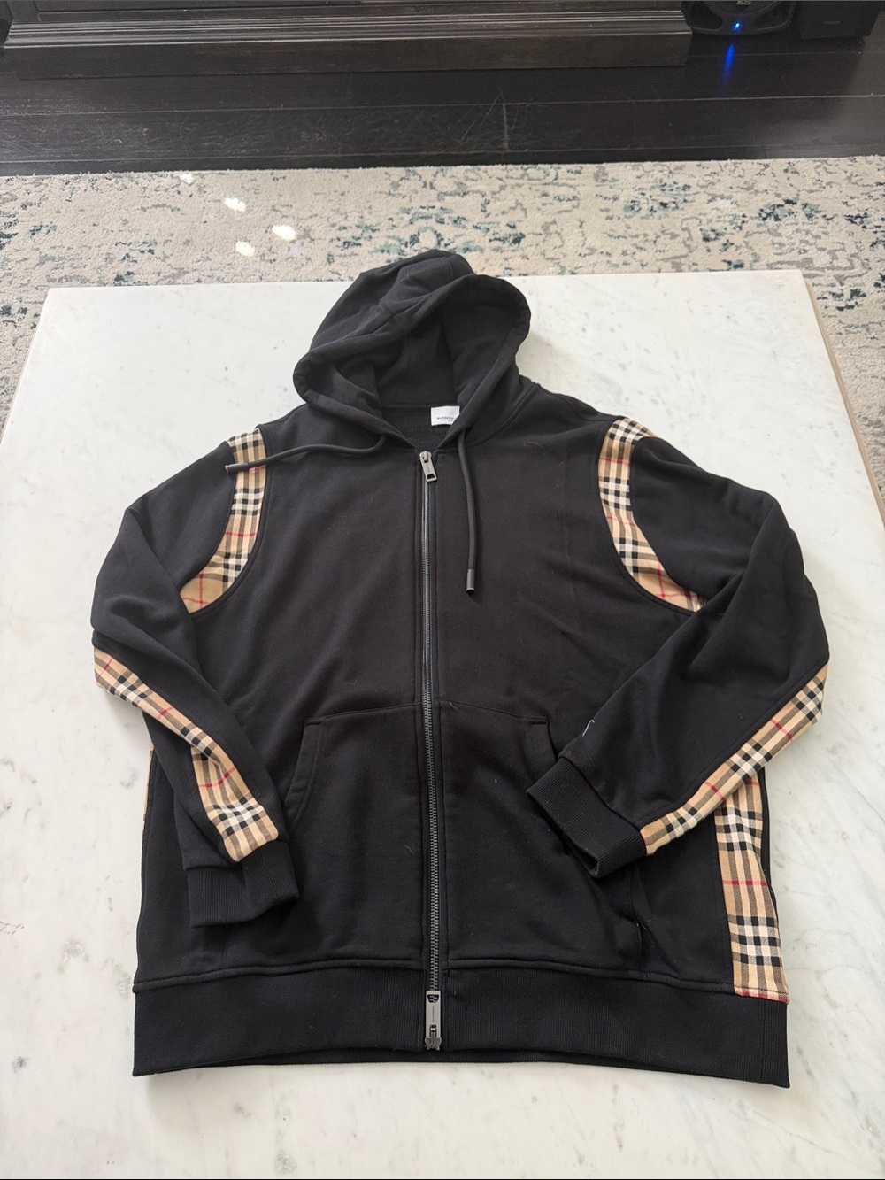 Burberry Black Zip-Up Hoodie with Branded Zipper